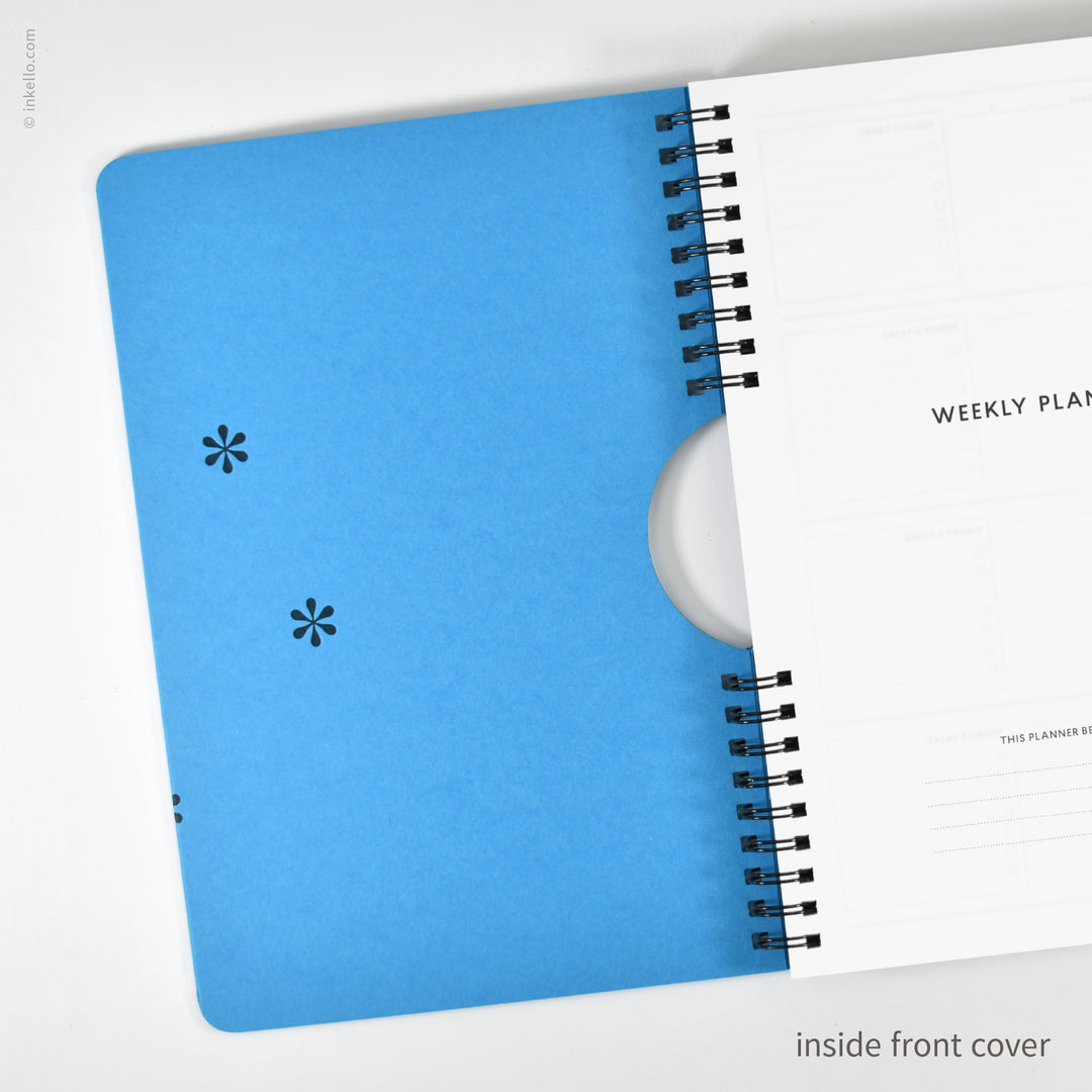Black Asterisks Weekly Planner with Cyan Cover (