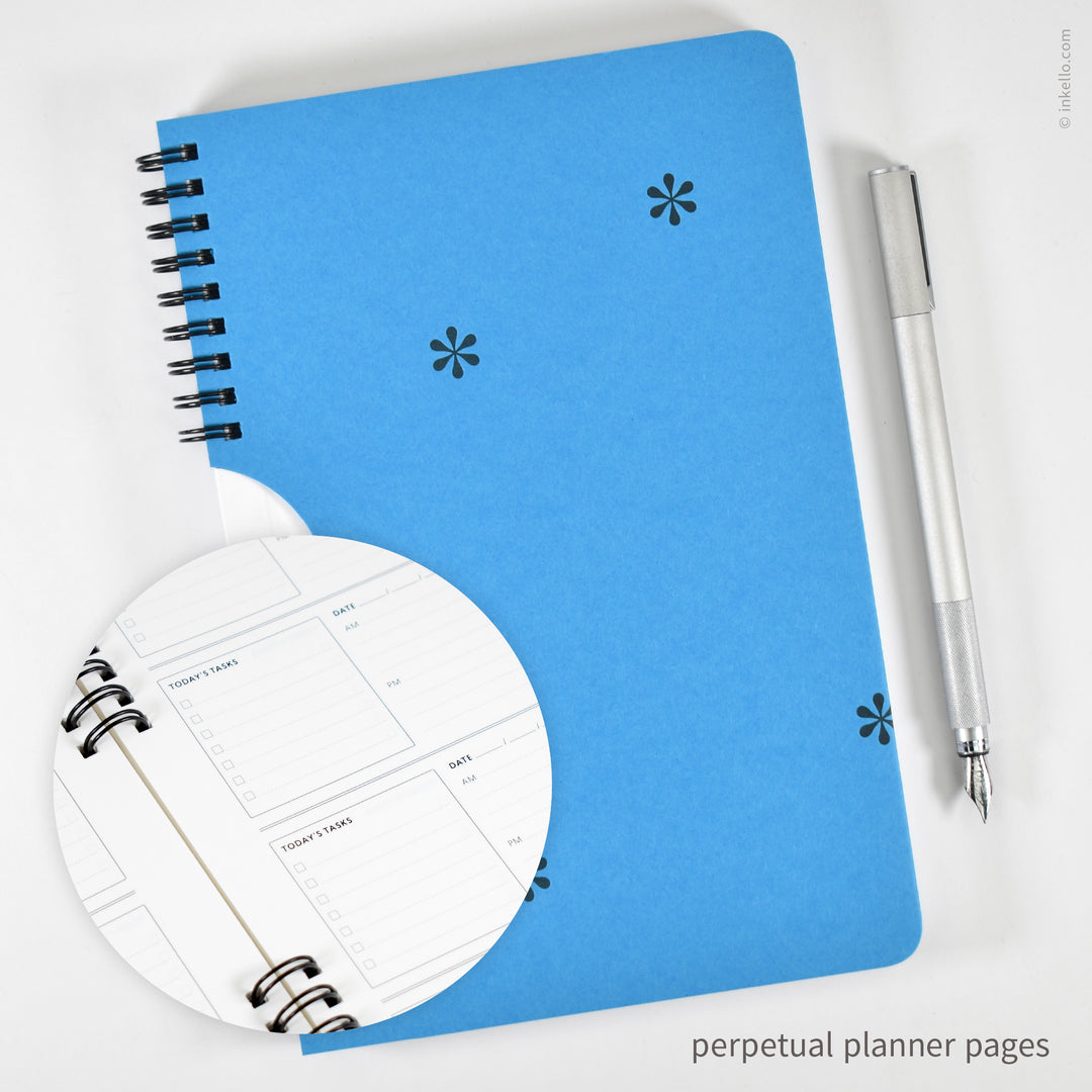 Black Asterisks Weekly Planner with Cyan Cover (