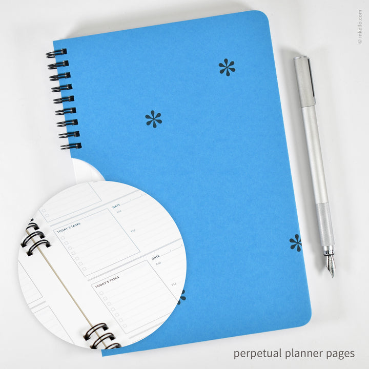 Black Asterisks Weekly Planner with Cyan Cover (