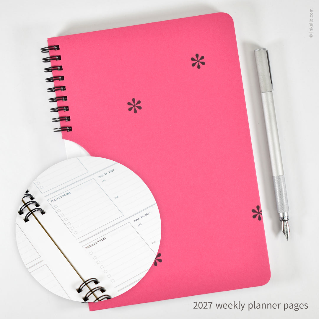 Black Asterisks Weekly Planner with Hot Pink Cover (