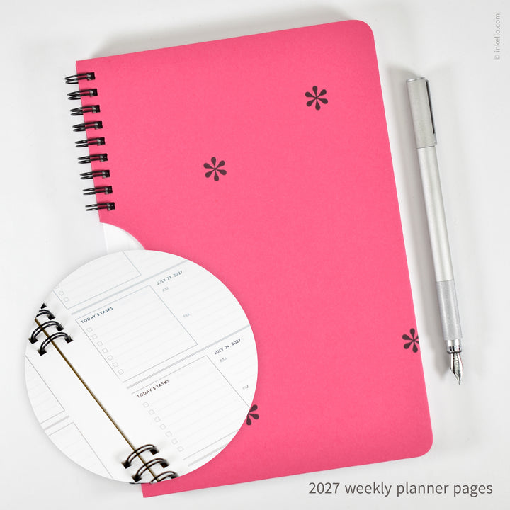Black Asterisks Weekly Planner with Hot Pink Cover (