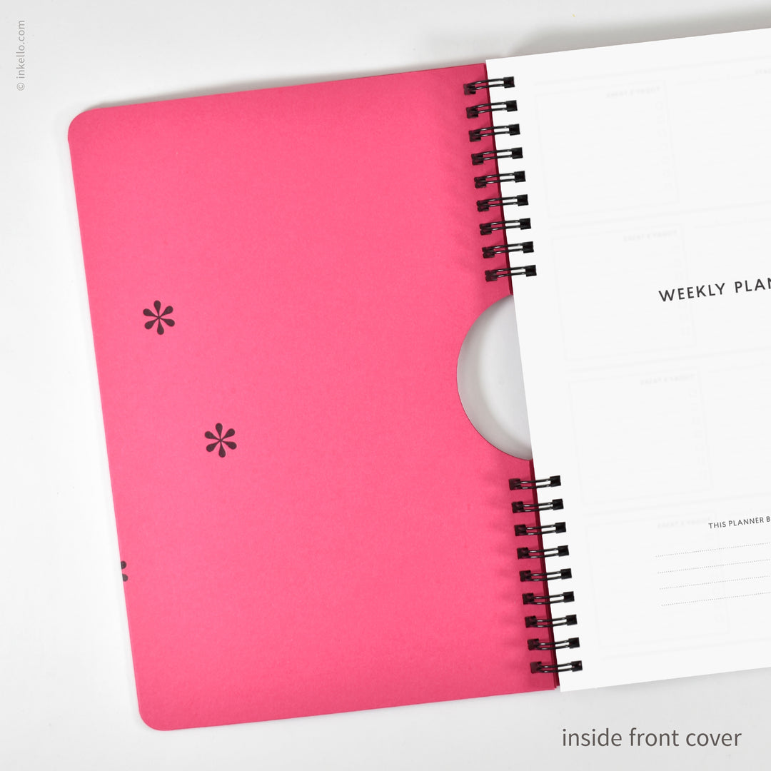 Black Asterisks Weekly Planner with Hot Pink Cover (