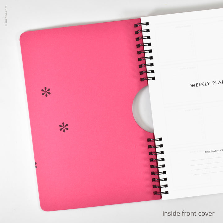 Black Asterisks Weekly Planner with Hot Pink Cover (
