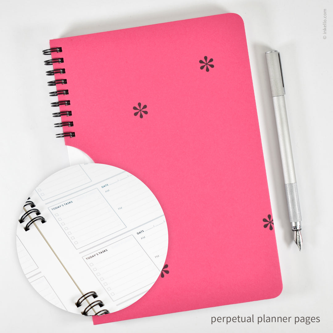 Black Asterisks Weekly Planner with Hot Pink Cover (