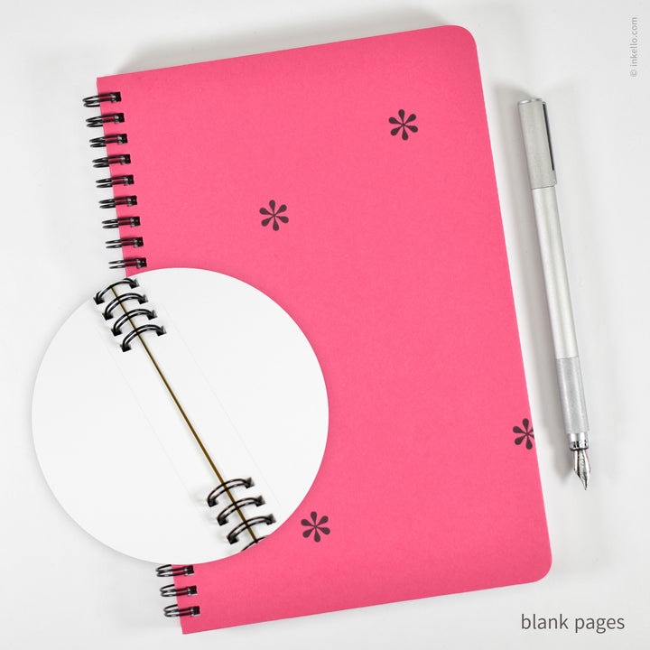 Black Asterisks Spiral Notebook with Hot Pink Cover (