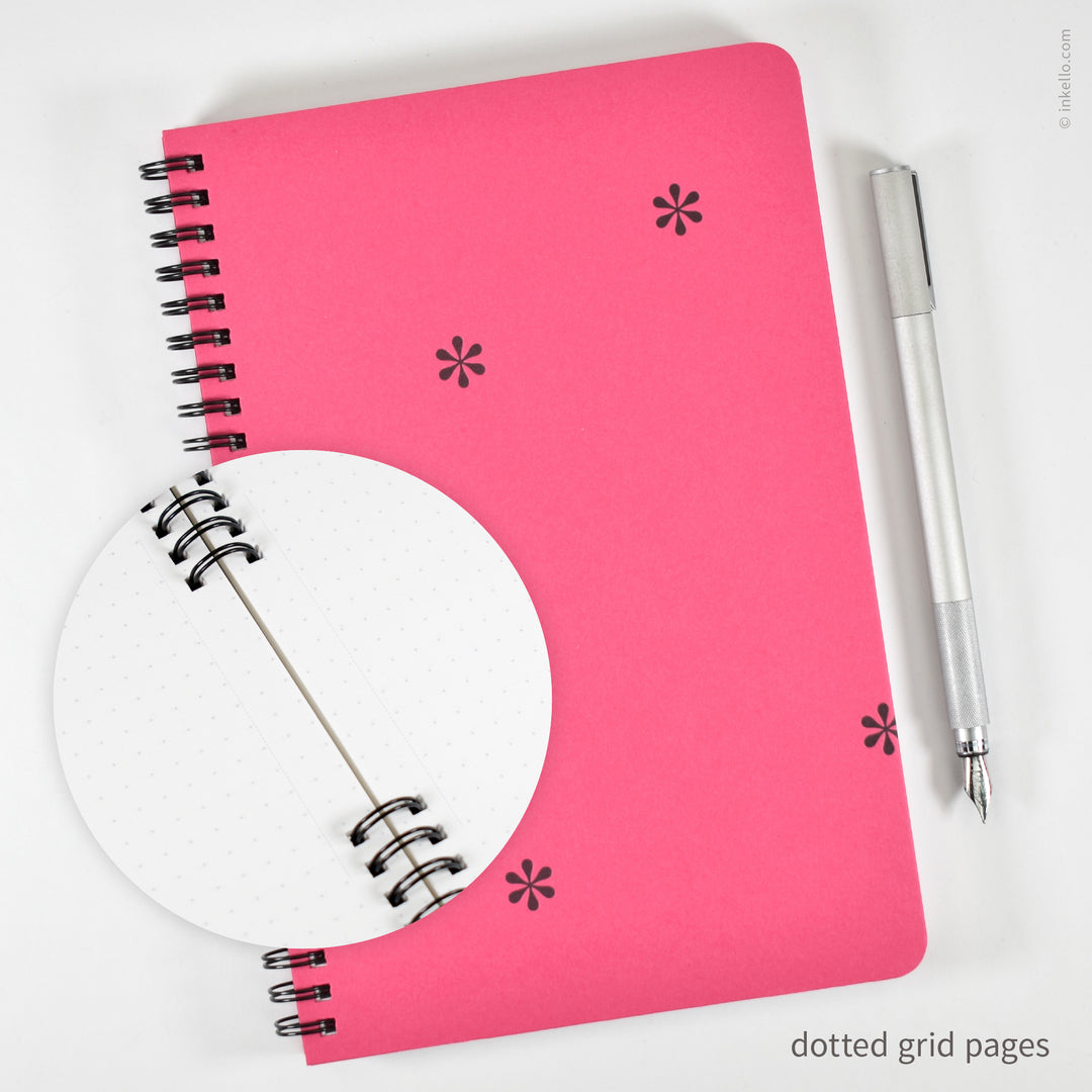 Black Asterisks Spiral Notebook with Hot Pink Cover (