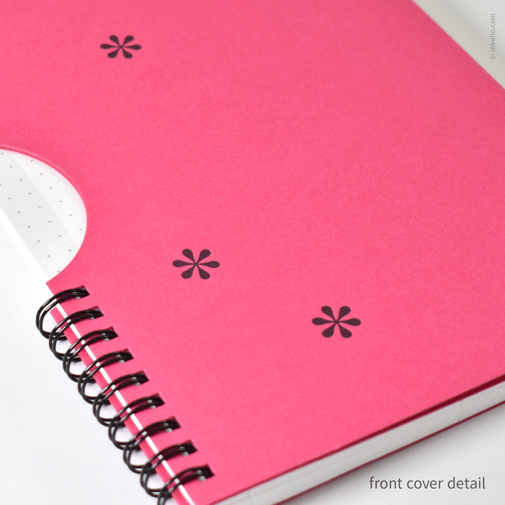 Black Asterisks Spiral Notebook with Hot Pink Cover (