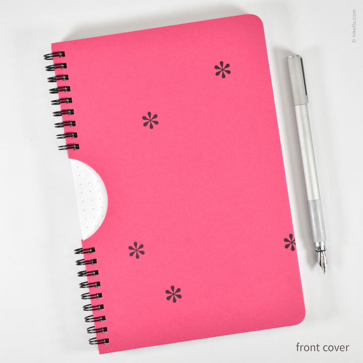 Black Asterisks Spiral Notebook with Hot Pink Cover (