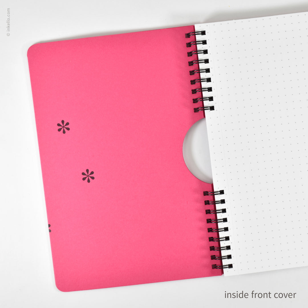 Black Asterisks Spiral Notebook with Hot Pink Cover (