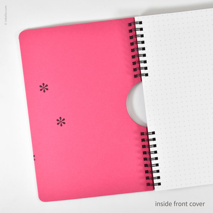 Black Asterisks Spiral Notebook with Hot Pink Cover (