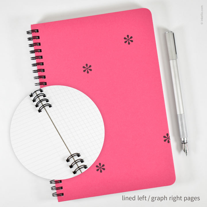 Black Asterisks Spiral Notebook with Hot Pink Cover (