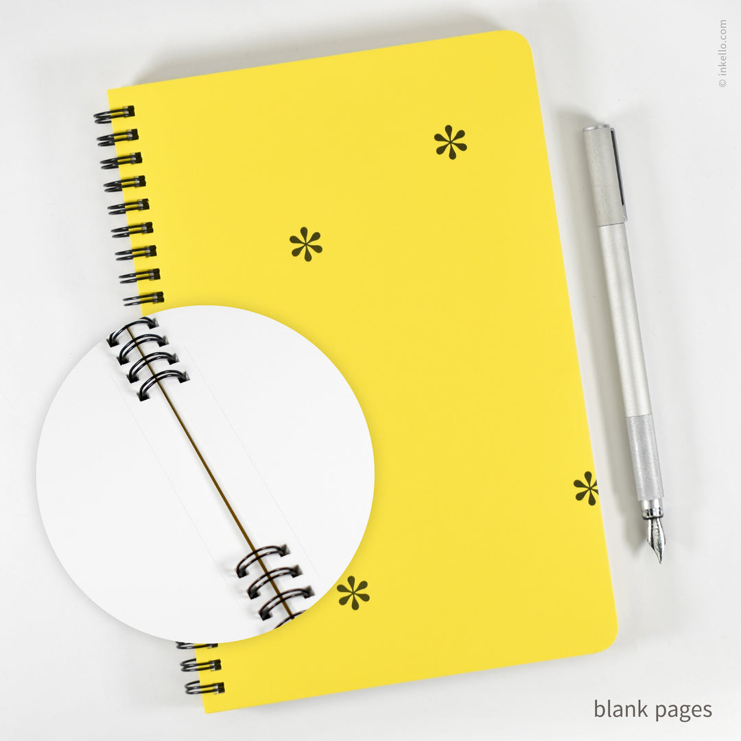 Black Asterisks Spiral Notebook with Yellow Cover (