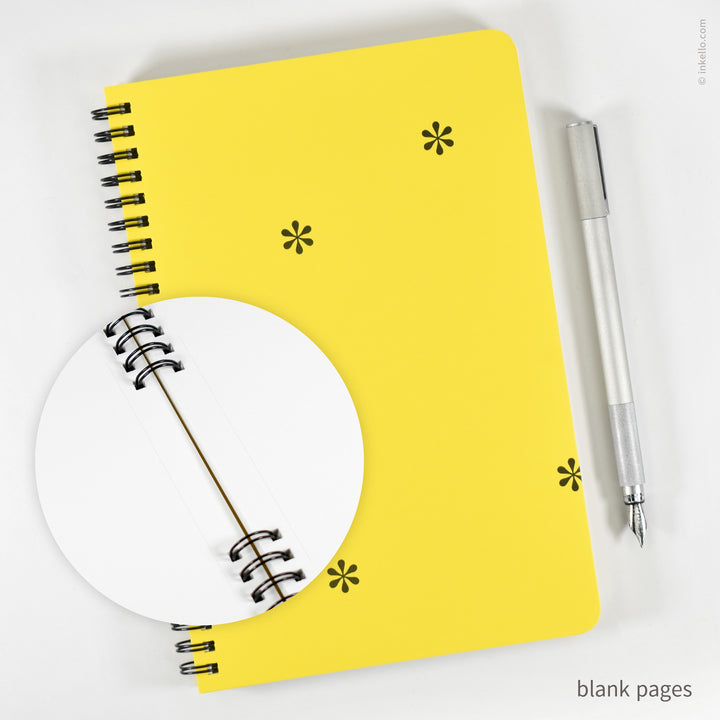 Black Asterisks Spiral Notebook with Yellow Cover (