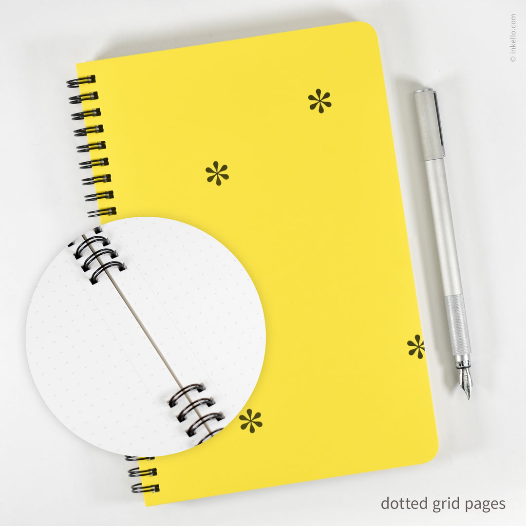 Black Asterisks Spiral Notebook with Yellow Cover (