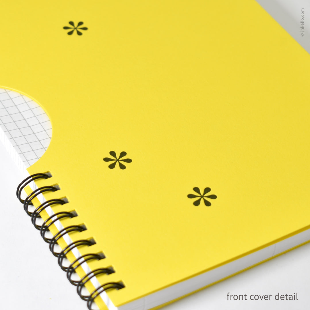 Black Asterisks Spiral Notebook with Yellow Cover (