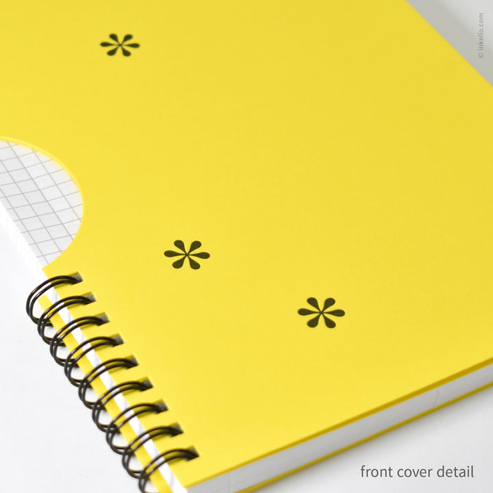 Black Asterisks Spiral Notebook with Yellow Cover (