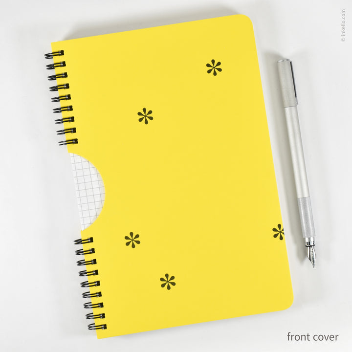 Black Asterisks Spiral Notebook with Yellow Cover (