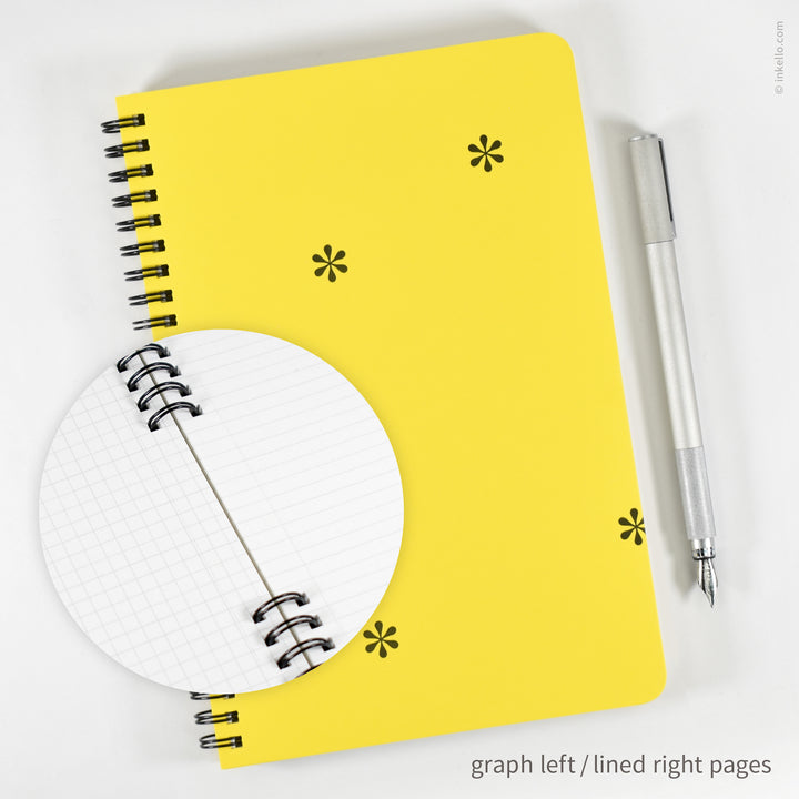 Black Asterisks Spiral Notebook with Yellow Cover (