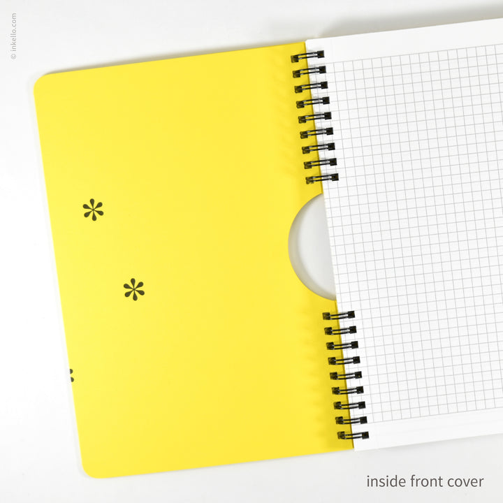Black Asterisks Spiral Notebook with Yellow Cover (
