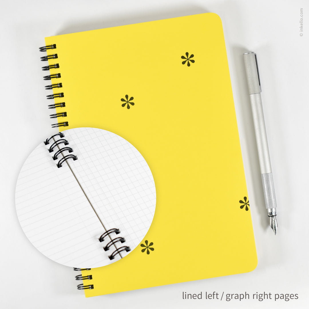 Black Asterisks Spiral Notebook with Yellow Cover (