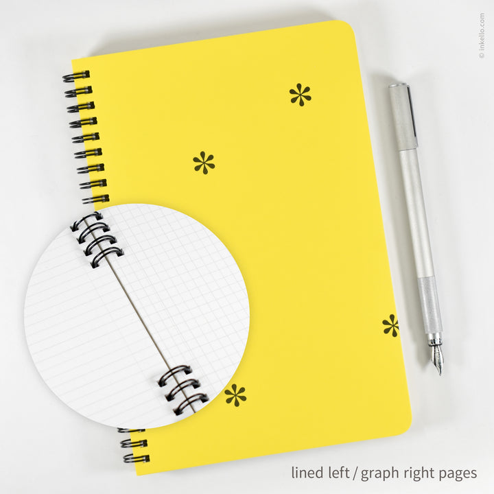 Black Asterisks Spiral Notebook with Yellow Cover (