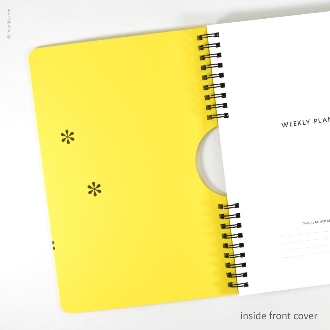 Black Asterisks Weekly Planner with Yellow Cover (