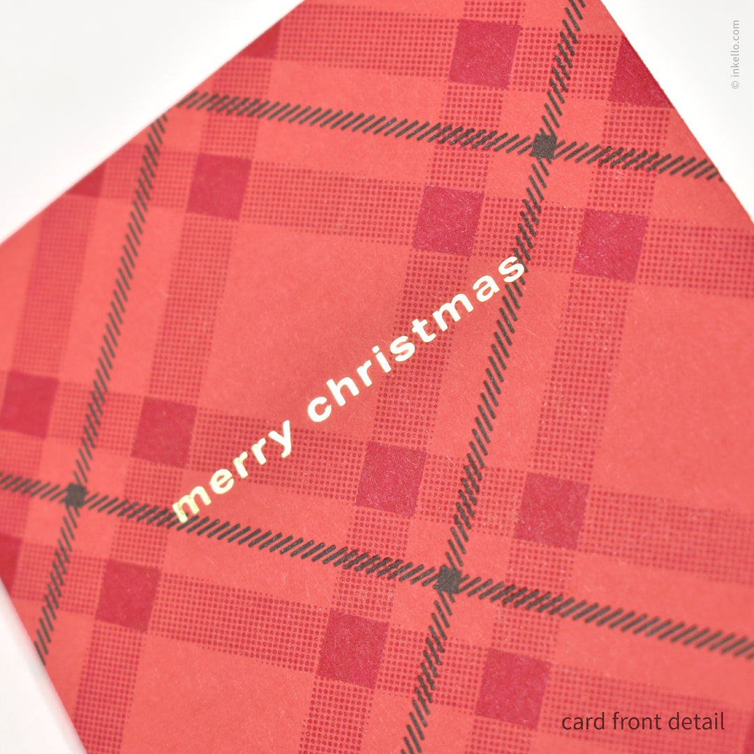 Plaid Merry Christmas Card with Gold Foil (