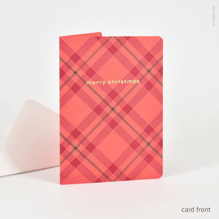 Plaid Merry Christmas Card with Gold Foil (