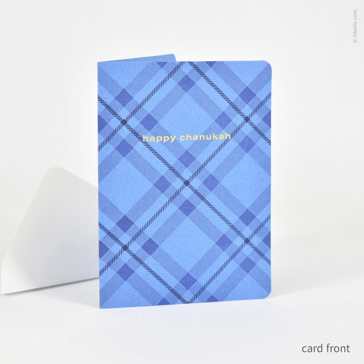 Plaid Happy Chanukah Card with Gold Foil (