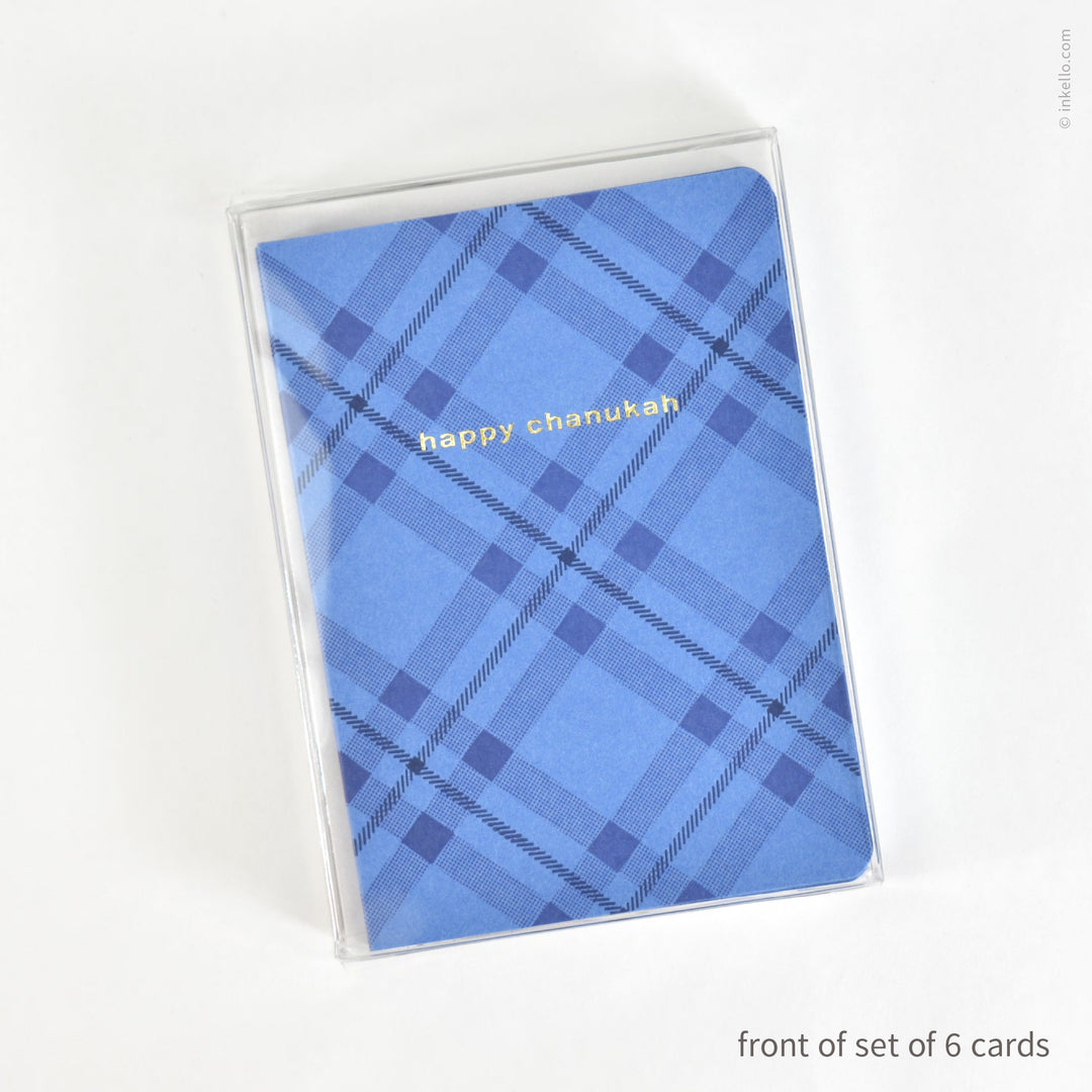 Plaid Happy Chanukah Card with Gold Foil (