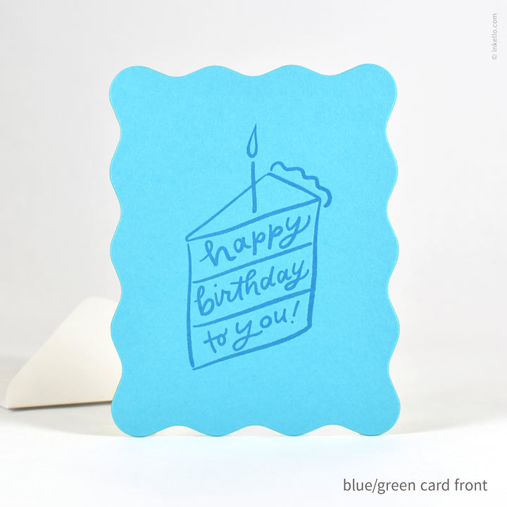 Birthday Cake Slice Wavy Flat Greeting Card (