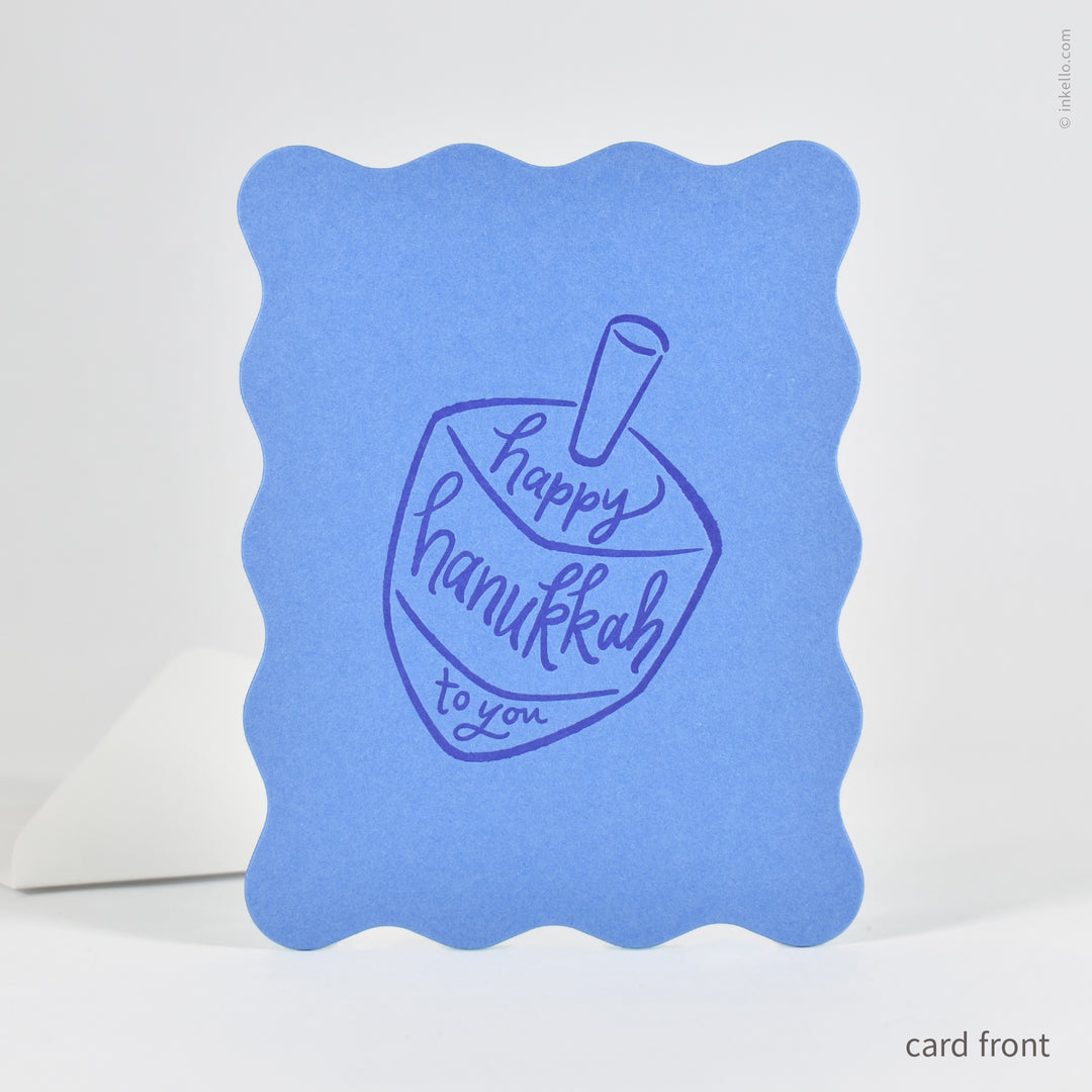 Dreidel Happy Hanukkah Wavy Flat Greeting Card (