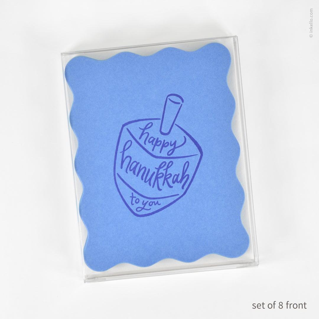 Dreidel Happy Hanukkah Wavy Flat Greeting Card (