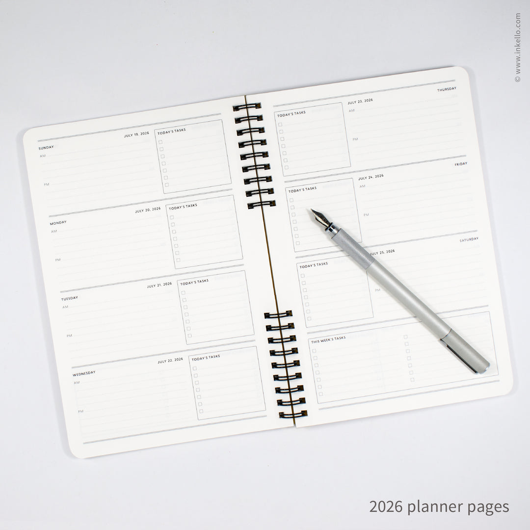 Weekly Planner with Chartreuse Cover and Black Script Design (