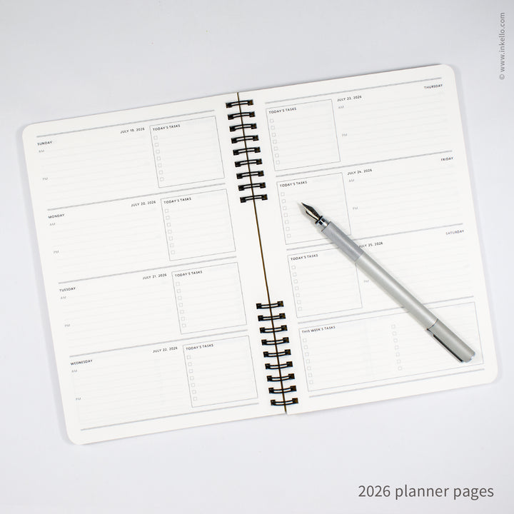 Swirl Weekly Planner with Black Cover and Silver Ink (