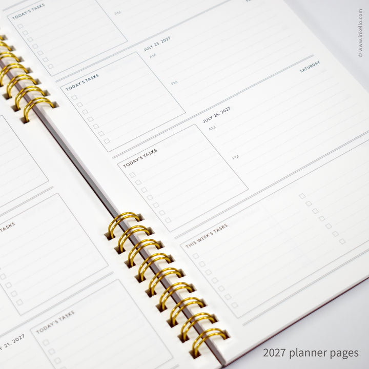 Weekly Planner with Bluebell Cover and School Cursive in Gold Foil (