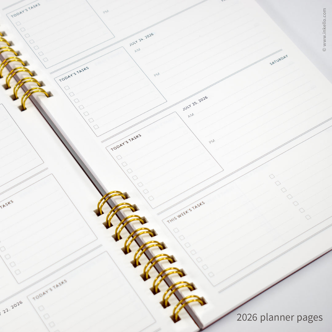Weekly Planner with Lavender Cover and School Cursive in Gold Foil (