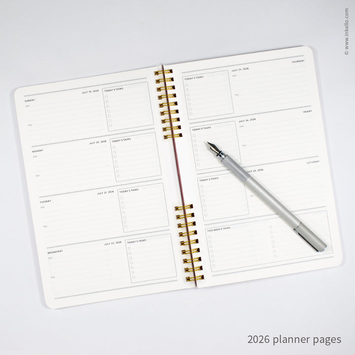 Weekly Planner with Lavender Cover and School Cursive in Gold Foil (