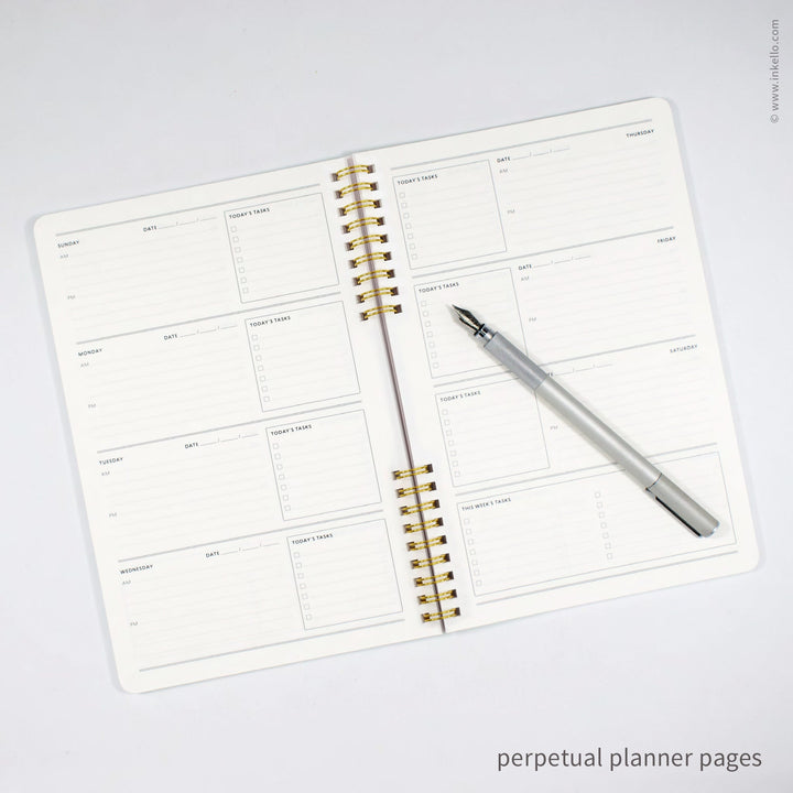 Weekly Planner with Lavender Cover and School Cursive in Gold Foil (