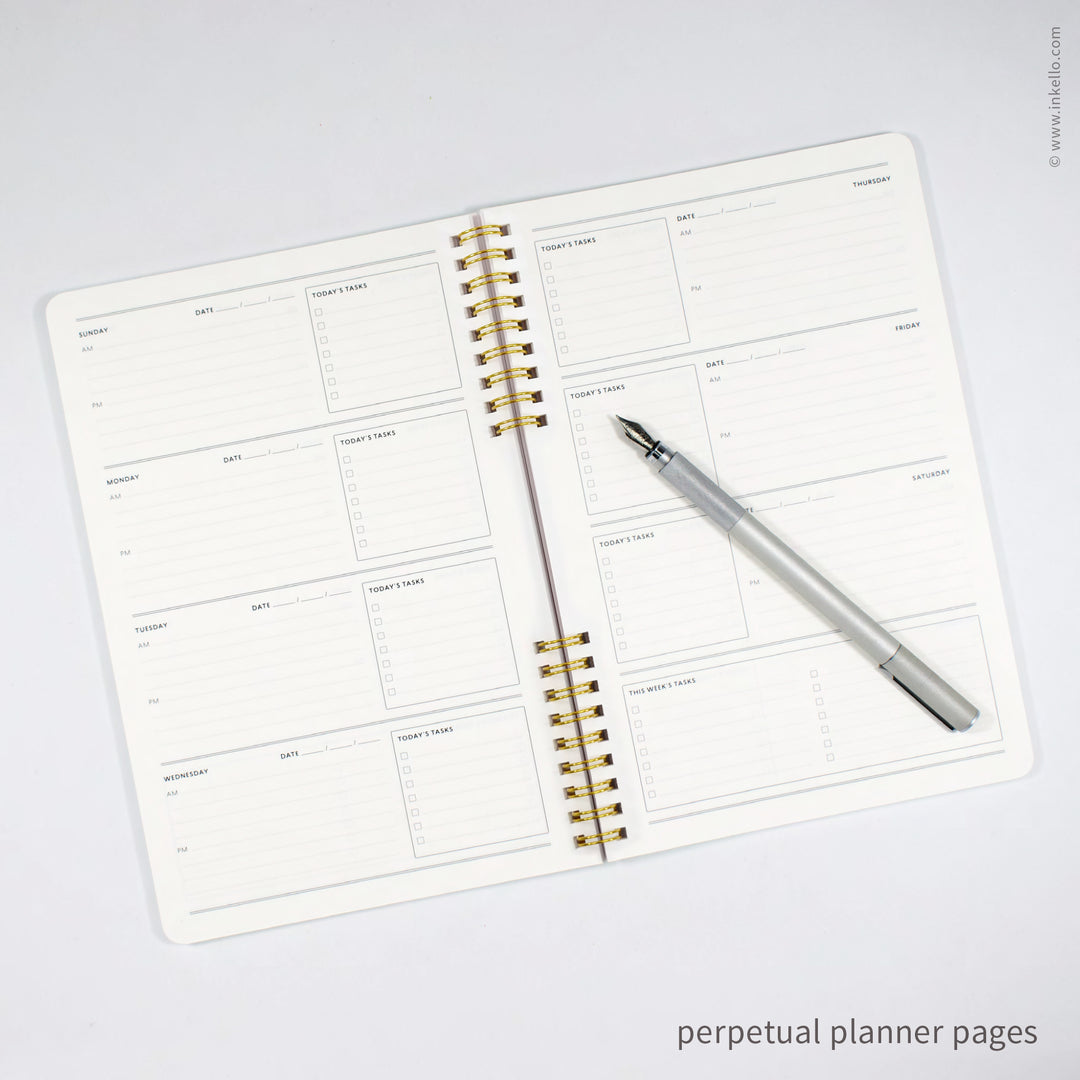 Weekly Planner with Bluebell Cover and School Cursive in Gold Foil (