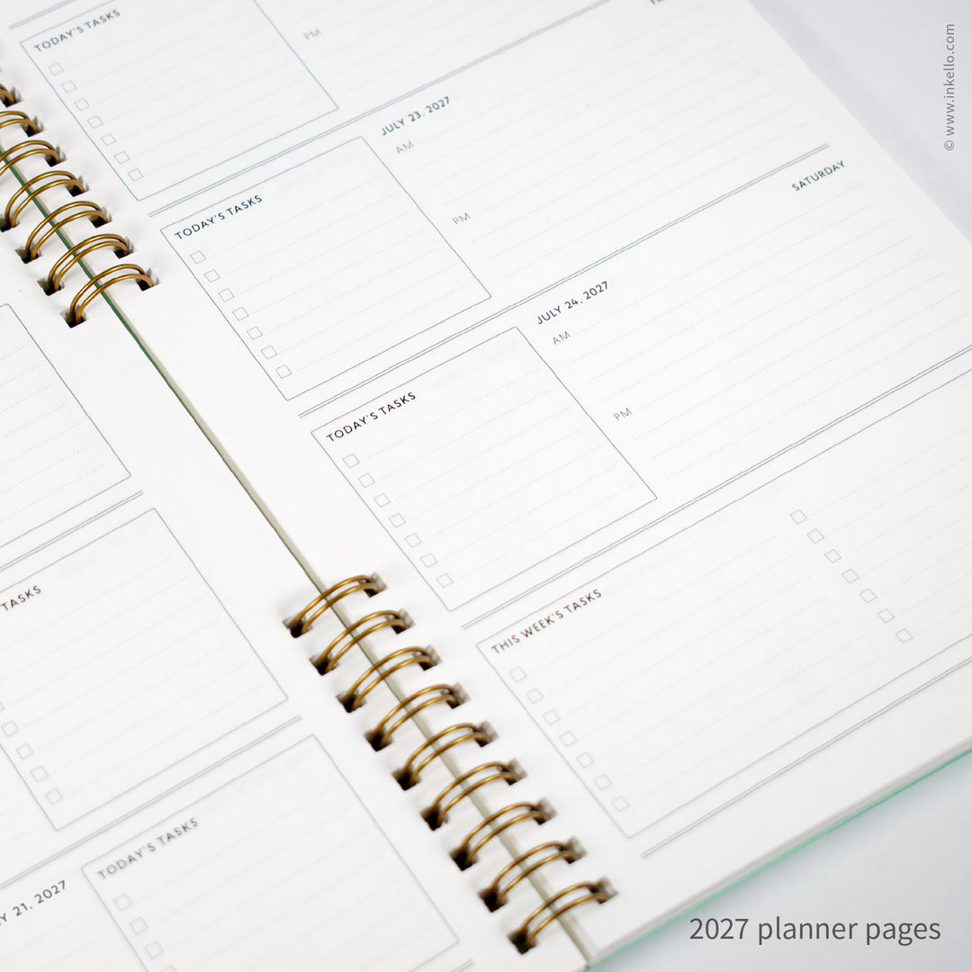 Weekly Planner with Mint Cover and T.S. Eliot Quote in Navy Ink (