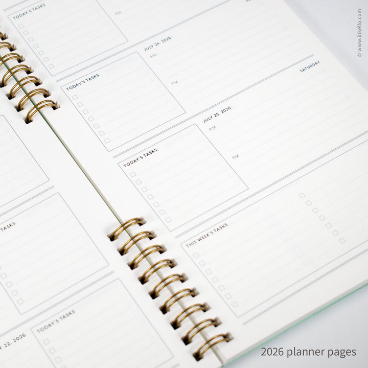 Weekly Planner with Mint Cover and T.S. Eliot Quote in Navy Ink (