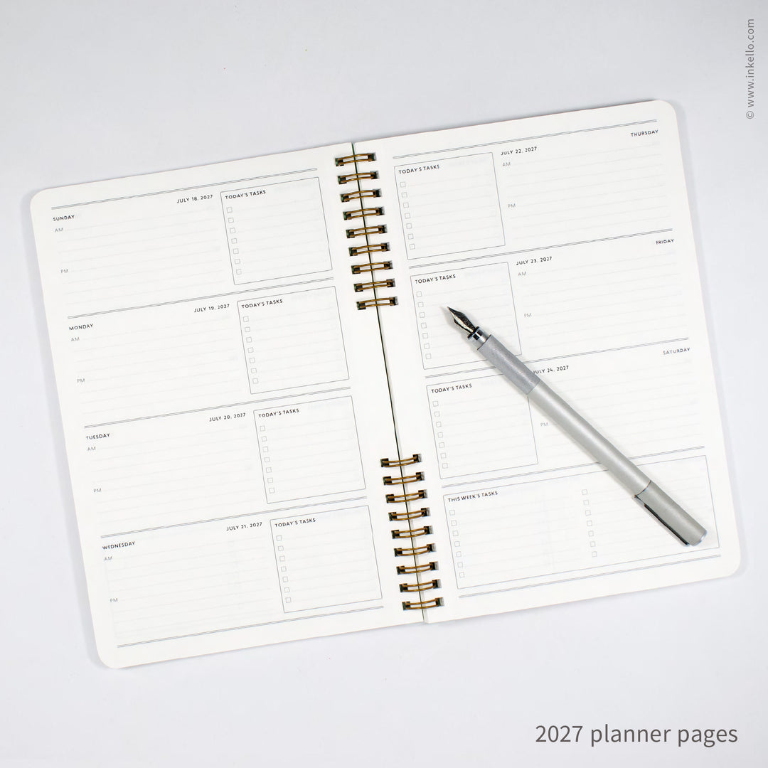 Weekly Planner with Mint Cover and T.S. Eliot Quote in Navy Ink (