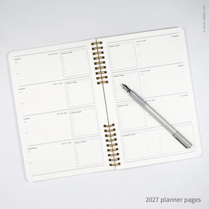 Weekly Planner with Mint Cover and T.S. Eliot Quote in Navy Ink (