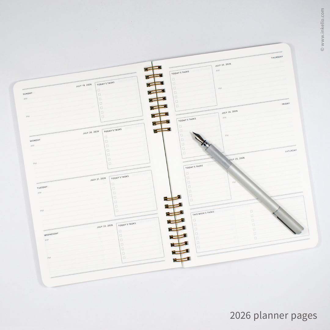 Weekly Planner with Mint Cover and Navy Script Design (