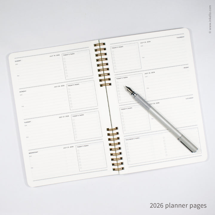 Weekly Planner with Mint Cover and Navy Script Design (