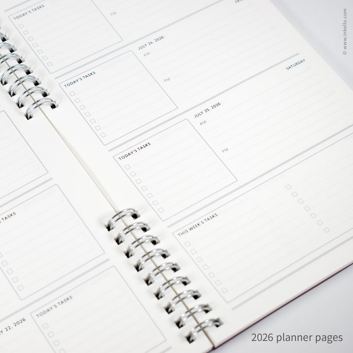 Weekly Planner with Mulberry Cover and Silver Script Design (