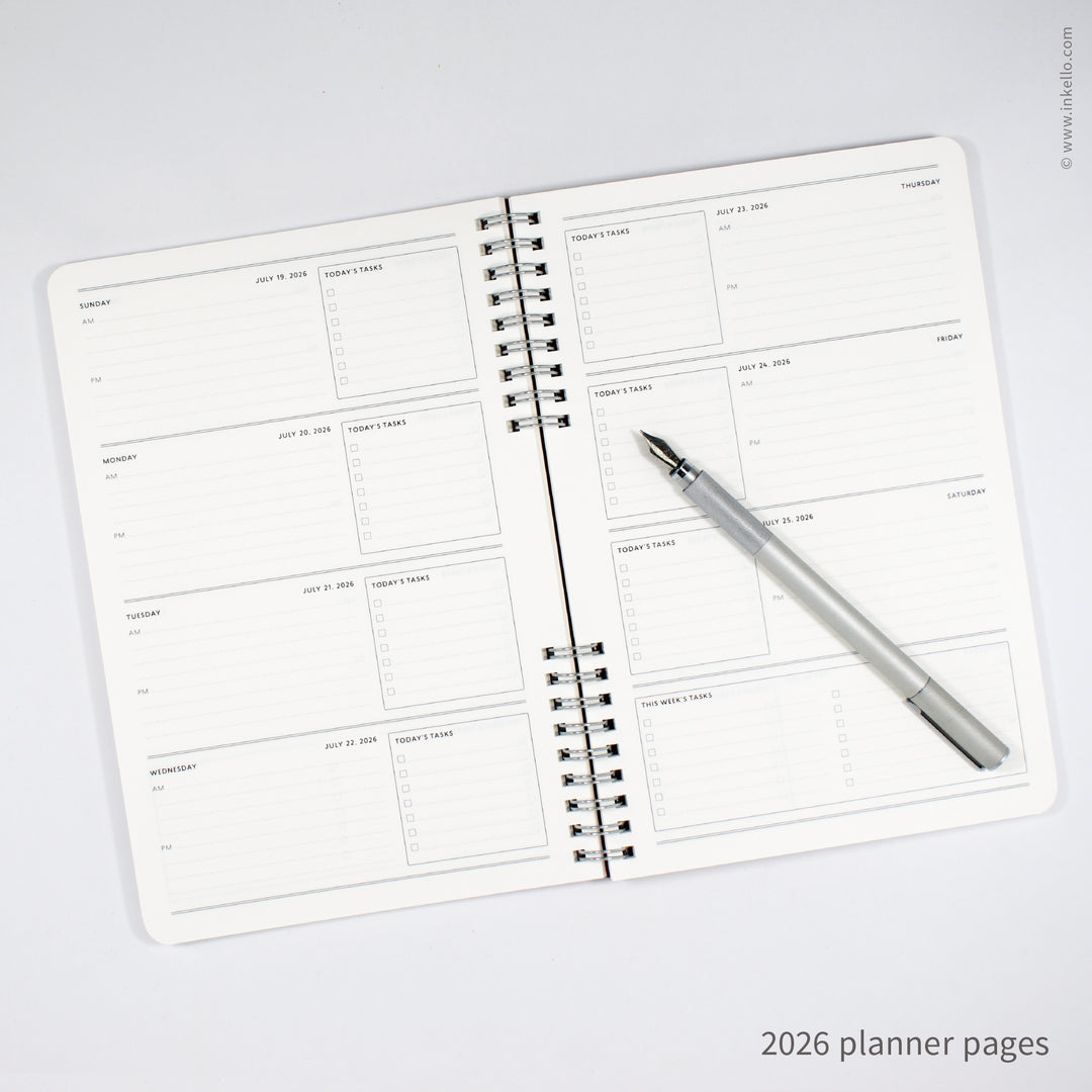 Weekly Planner with Periwinkle Cover and School Cursive in Silver Ink (