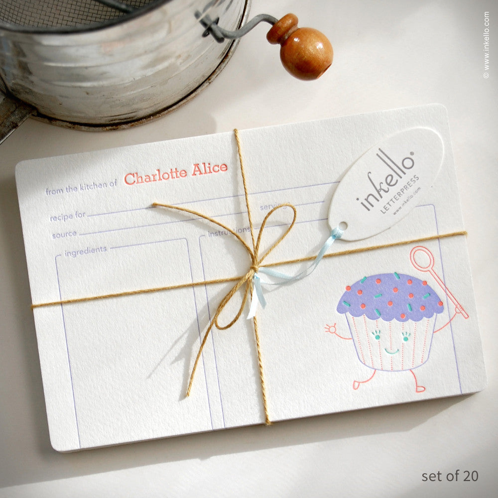 Cupcake Personalized Recipe Cards (#259) Recipe cards - Inkello Letterpress