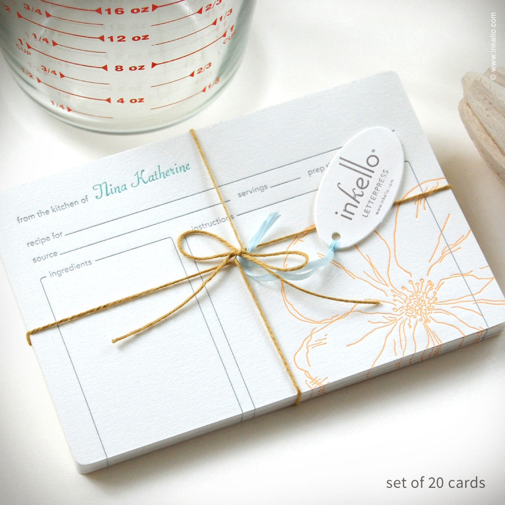 Snow Drop Anemone Personalized Recipe Cards (#307) Recipe cards - Inkello Letterpress